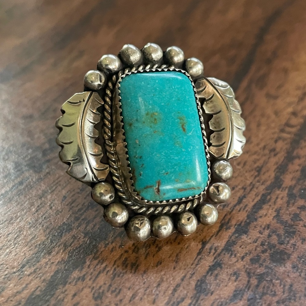 Huge Stunning Hand Wrought Navajo Blue Gem Sterling Silver Ring